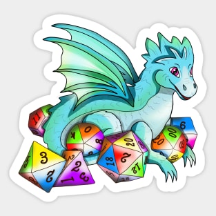 Cute baby cartoon dragon with dnd dice Sticker